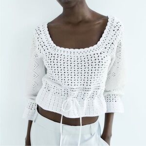 Zara Combination Eyelet and Knit Cropped White Top Size Medium Coastal Cowgirl